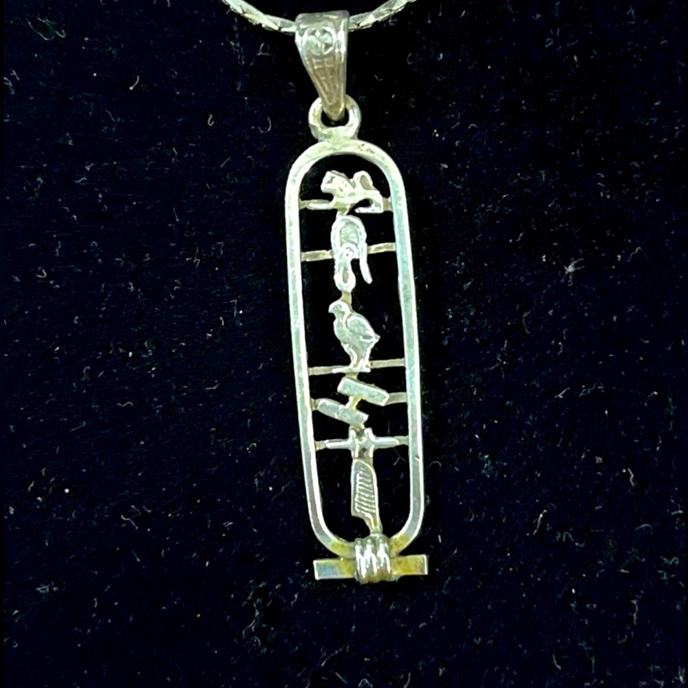 Vintage sterling silver cartouche necklace & pendant